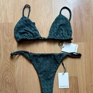 Acacia Swimwear Dark Green FIR wren top Ralphy bottom Bikini set M